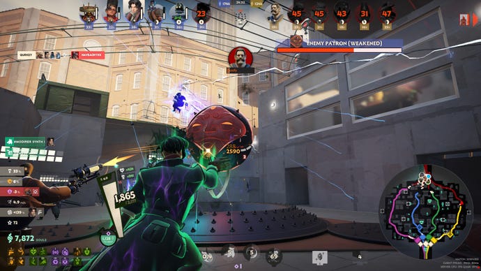 Shooting at an orb with a face in Deadlock.