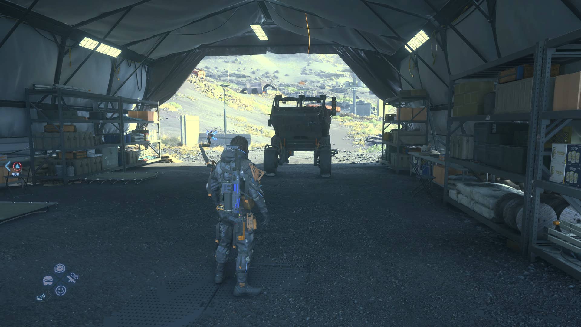 death stranding 2 screenshot - light filters into an enemy base