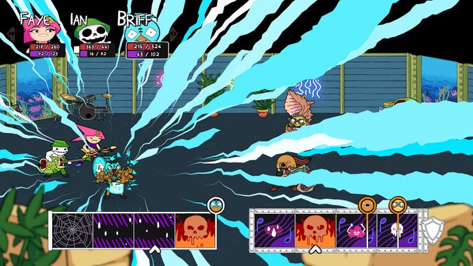 Briff drums out a healing spell in Deathbulge: Battle of the Bands.