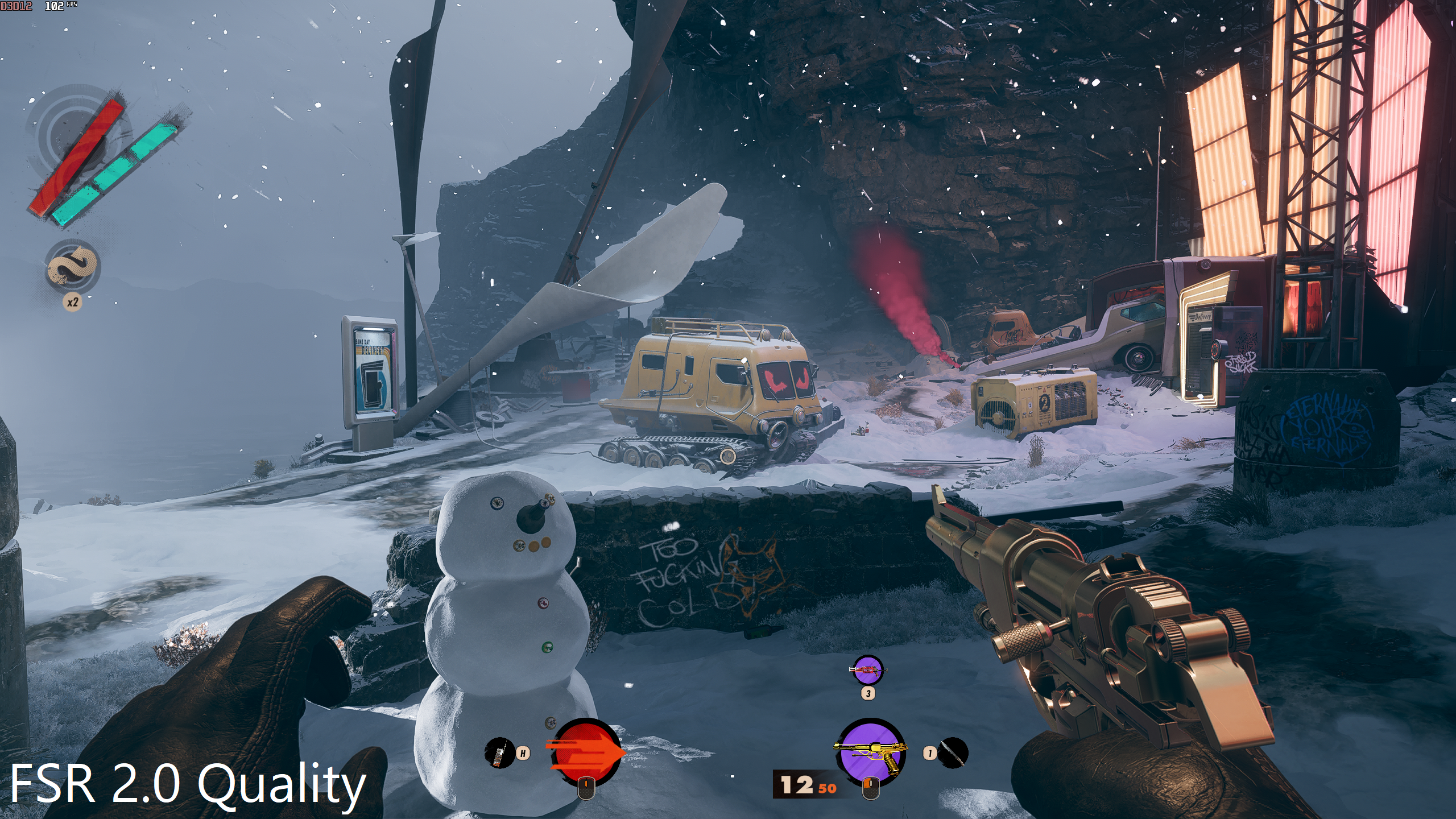 Deathloop running on its FSR 2.0 Quality setting.