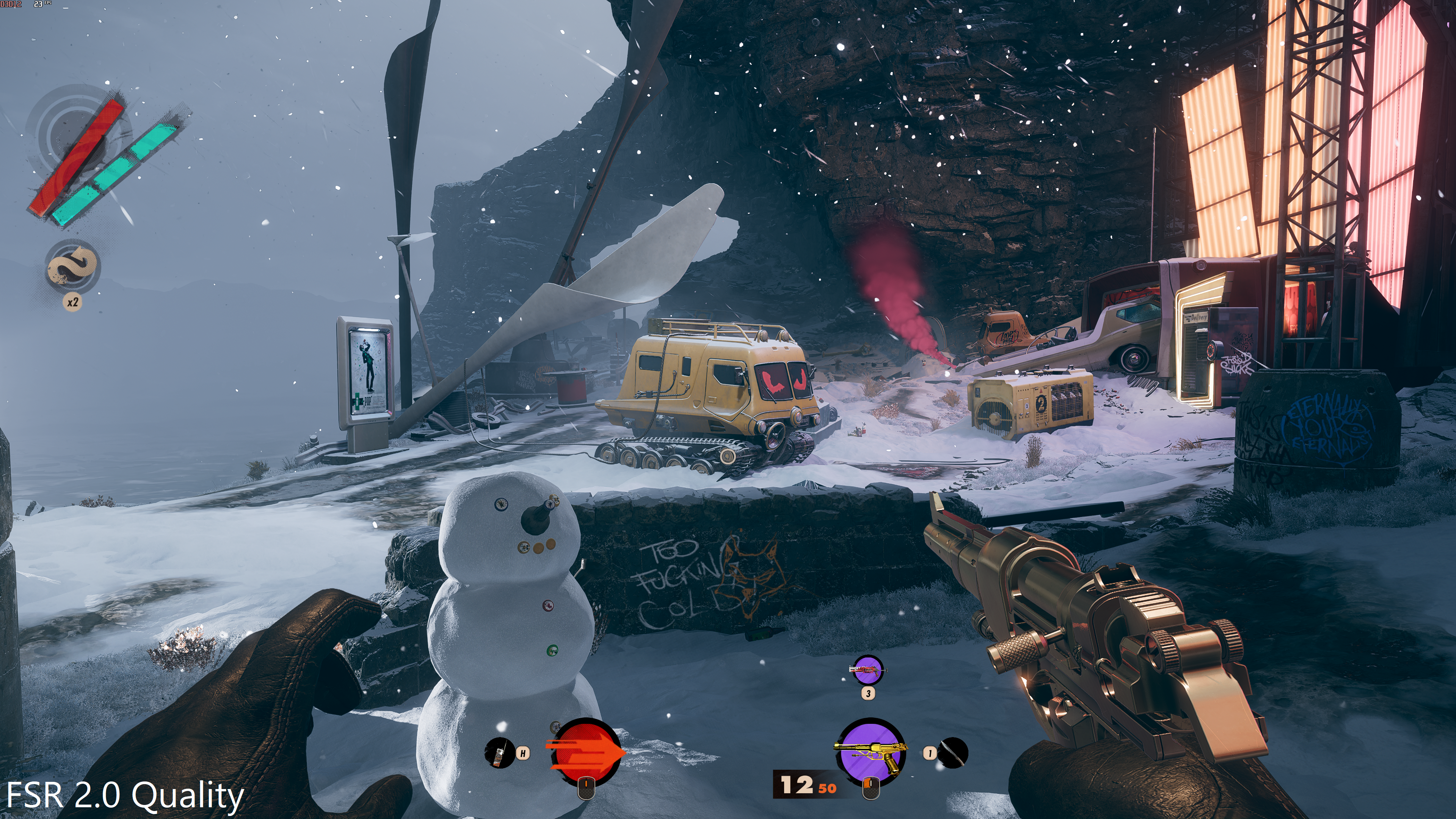 Deathloop running on its FSR 2.0 Quality setting.