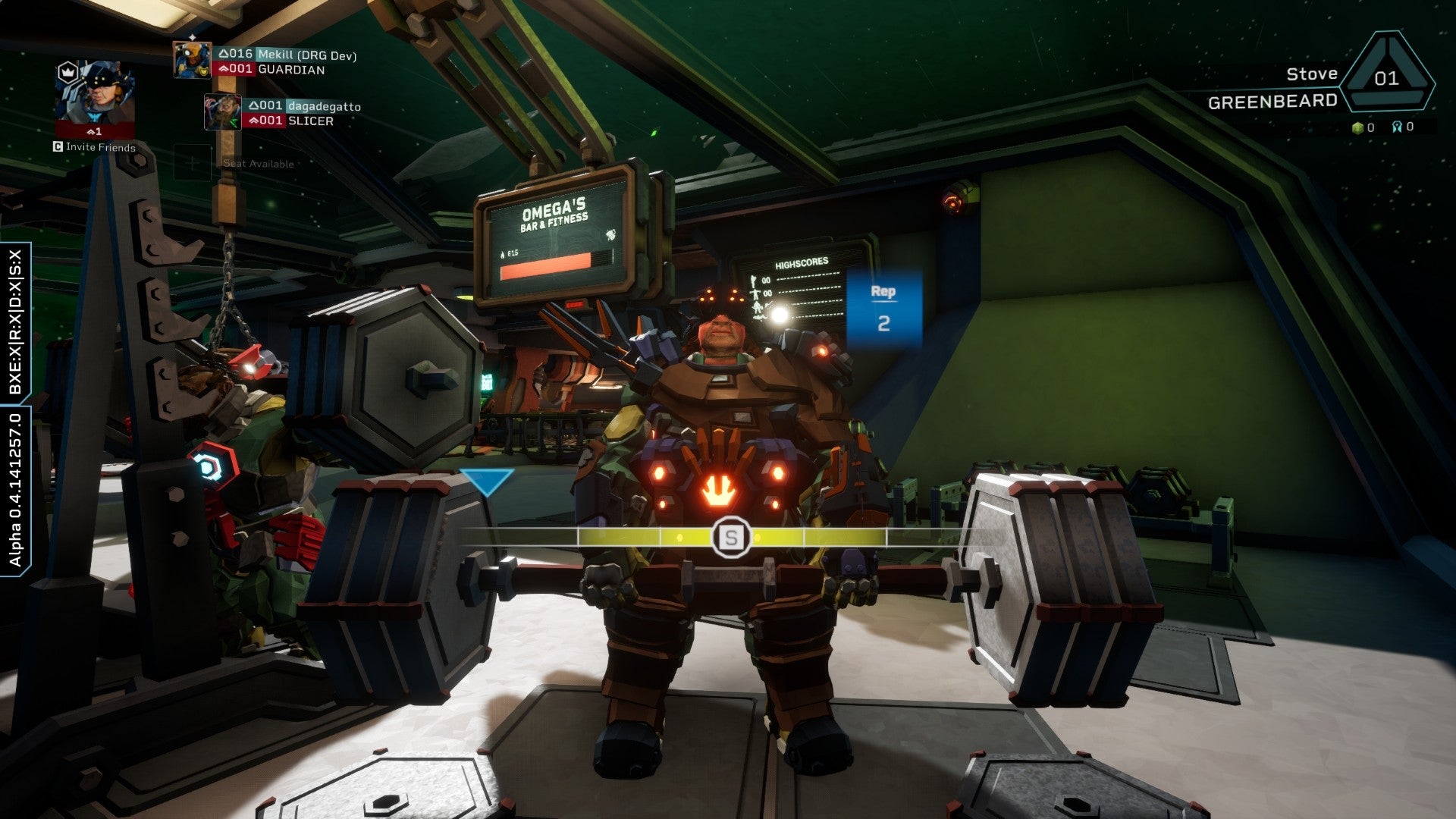 Lifting weights to unlock beer in in Deep Rock Galactic: Rogue Core.