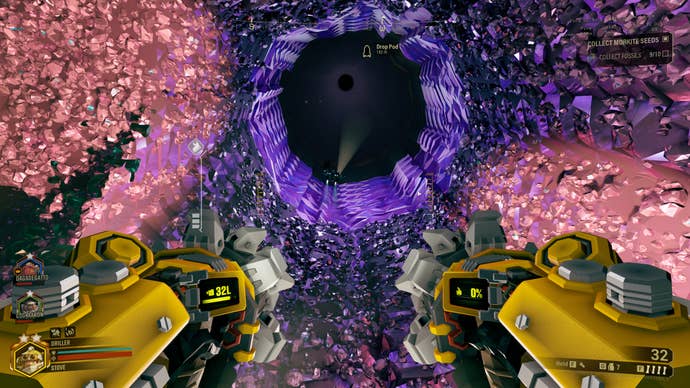 Jet-booting up through a deep, deep hole in Deep Rock Galactic Season 5.