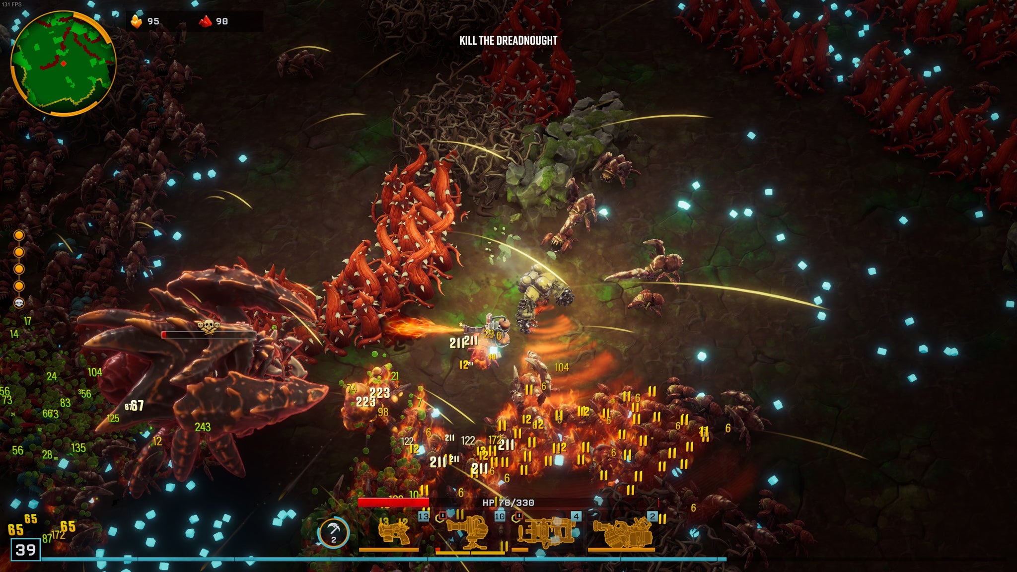 In Deep Rock Galactic: Survivor, a Driller fights off both a Glyphid grunt swarm and a hulking Dreadnought. - 7