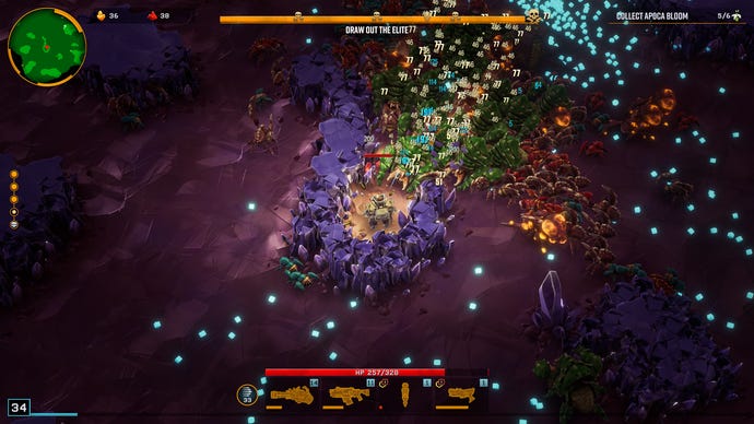 In Deep Rock Galactic: Survivor, a Gunner lures Glyphids into a recently dug-out chokepoint.