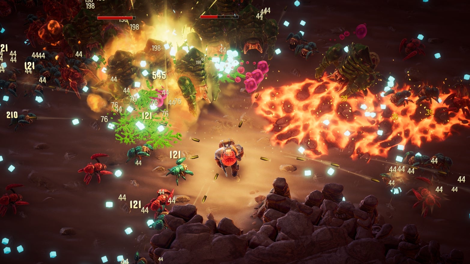 The Scout becomes surrounded by a Glyphid horde in Deep Rock Galactic: Survivor's 1.0 build. - 1