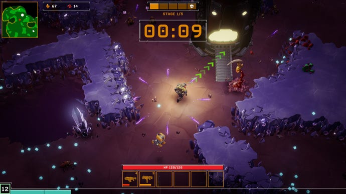 A dwarf approaches his escape craft with seconds to spare in Deep Rock Galactic: Survivor.