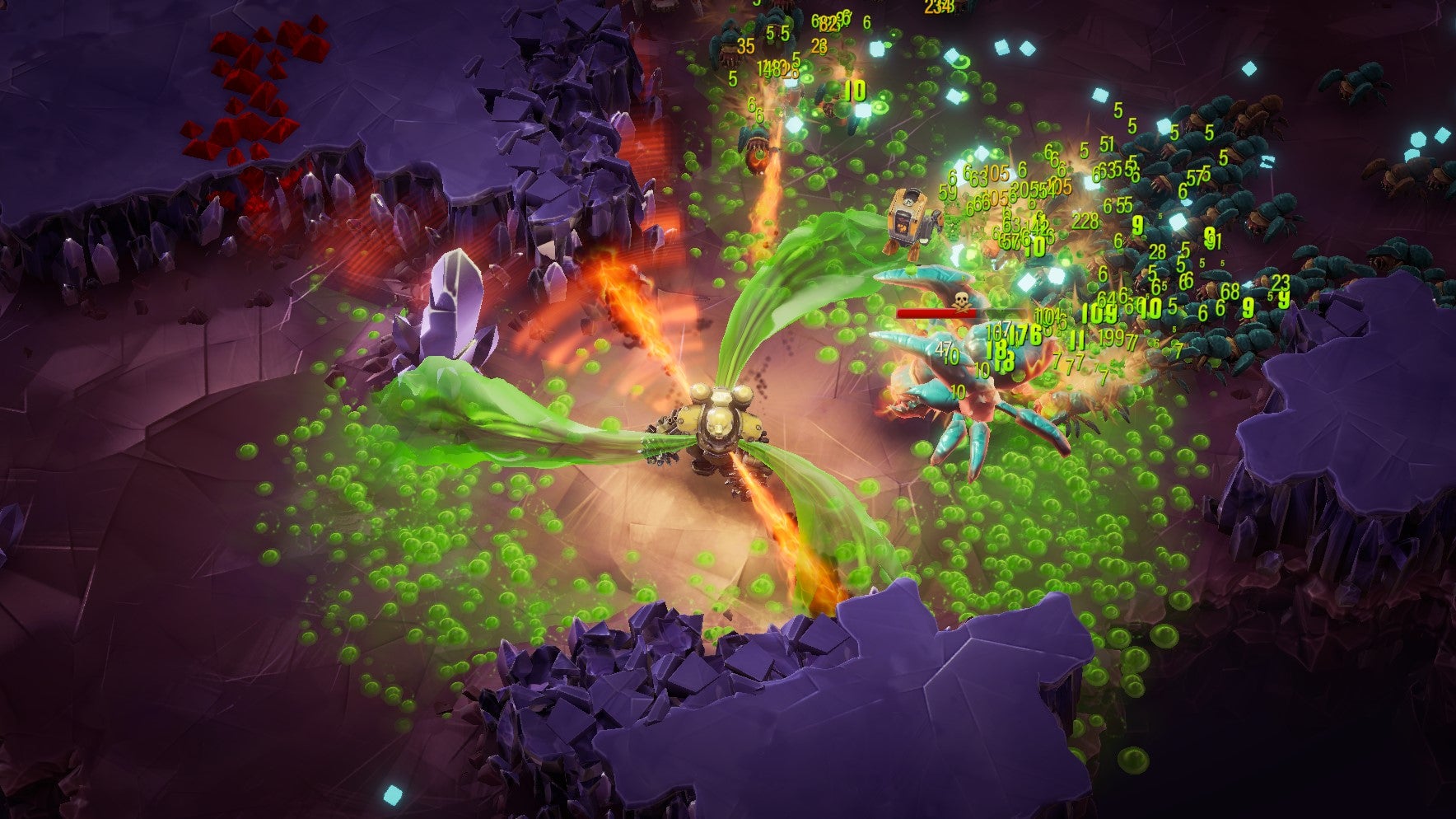 In Deep Rock Galactic: Survivor, a Driller fends off Glyphids with his Sludge Pump gun. - 1