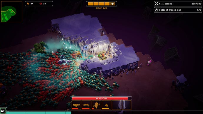 A dwarf digs himself into trouble, becoming trapped by bugs in Deep Rock Galactic: Survivor.
