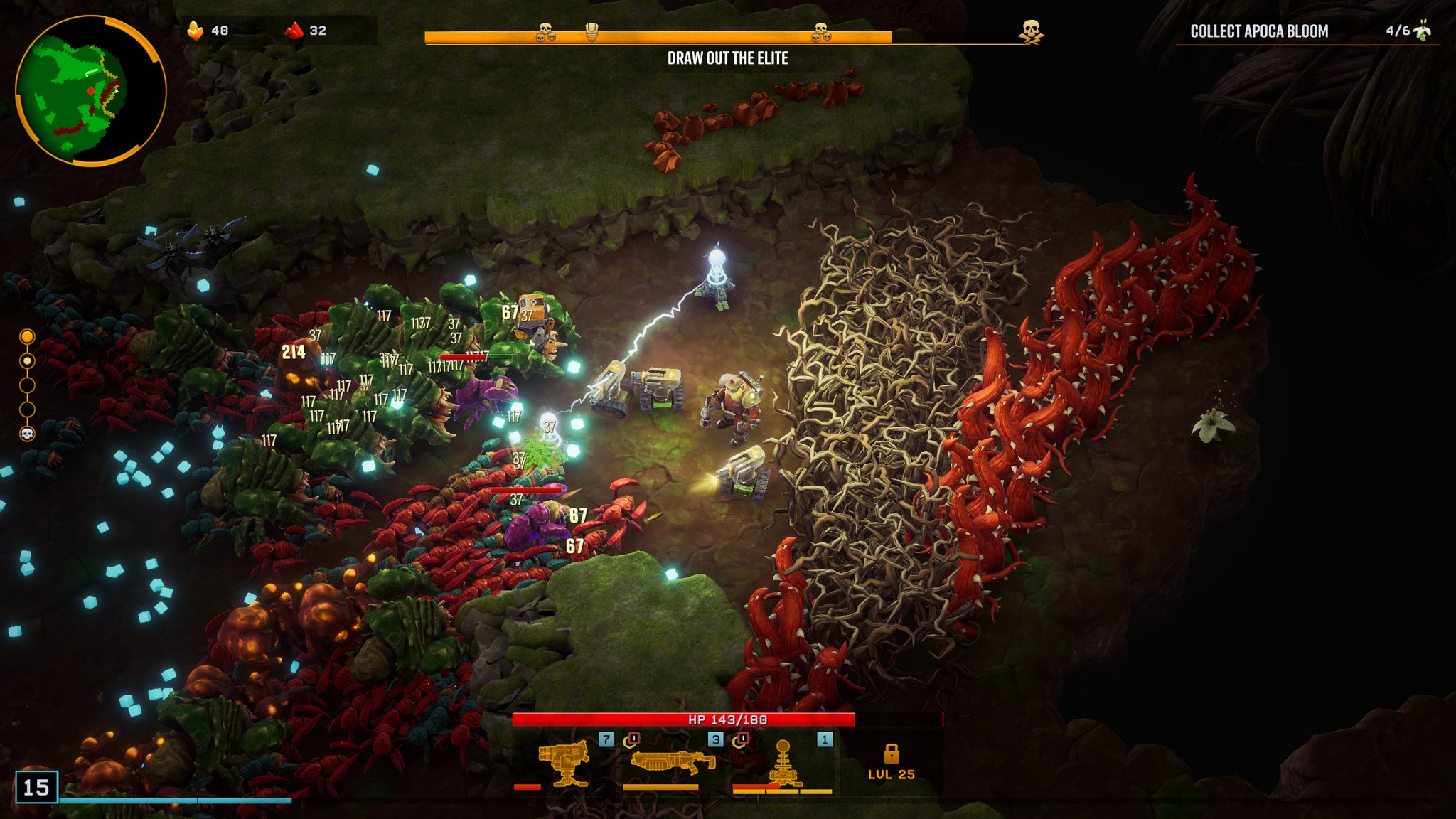 In Deep Rock Galactic: Survivor, an Engineer deploys sentry guns and electric barriers to fend off a Glyphid attack. - 8