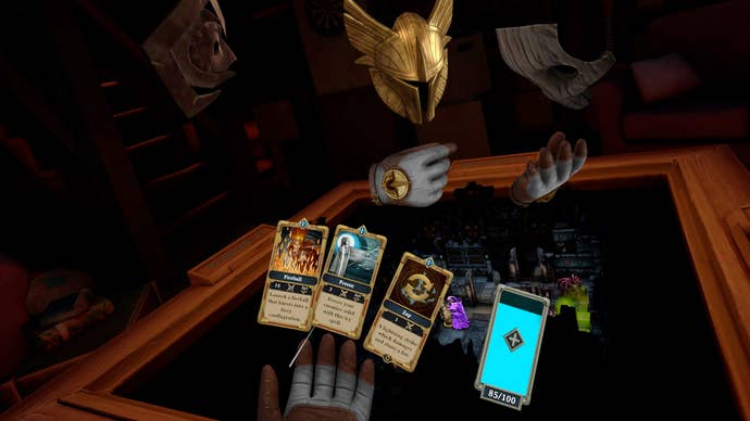 A player looks at their hand of cards in Demeo