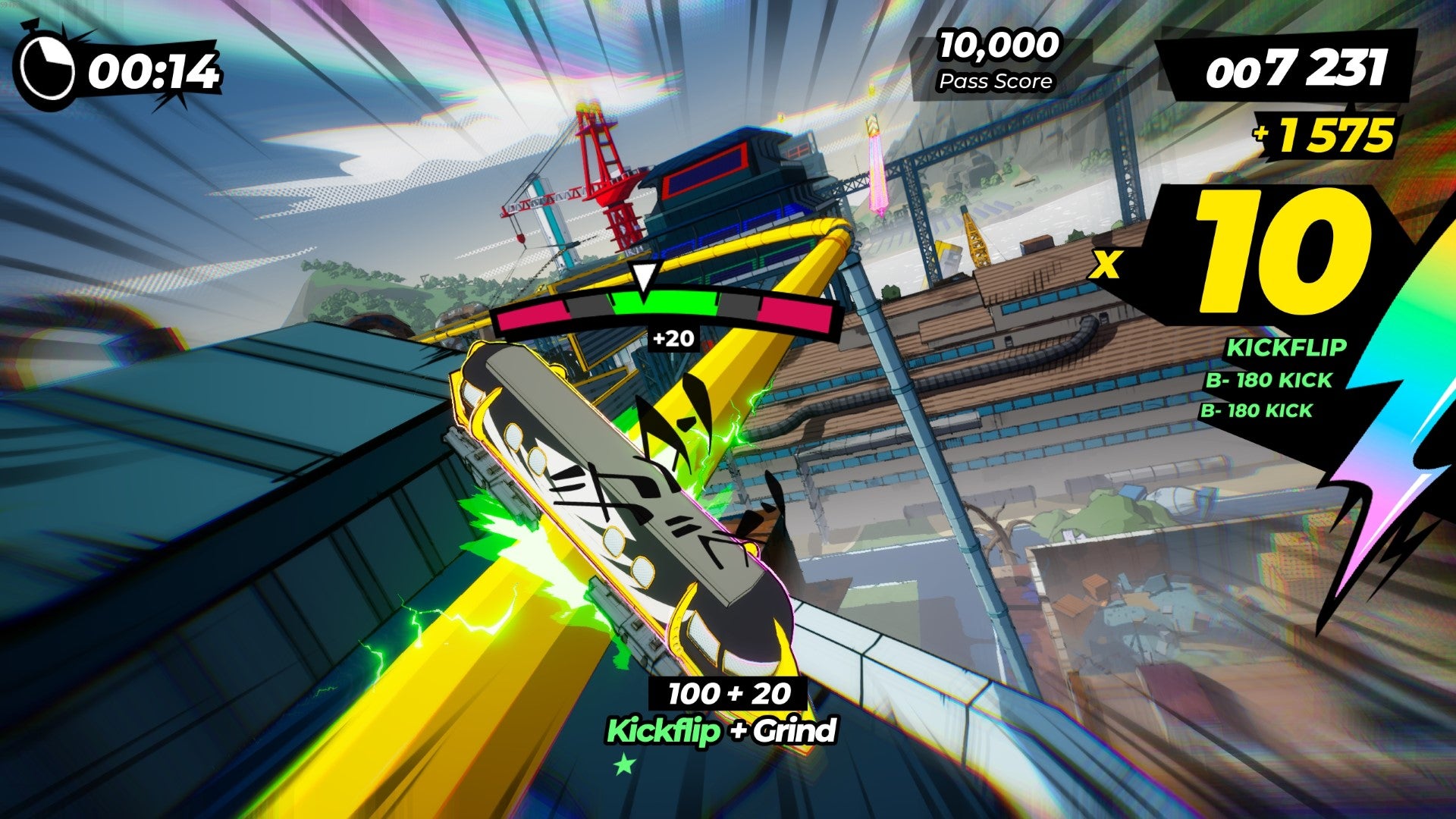 Grinding a train on a thick yellow rail in Denshattack.