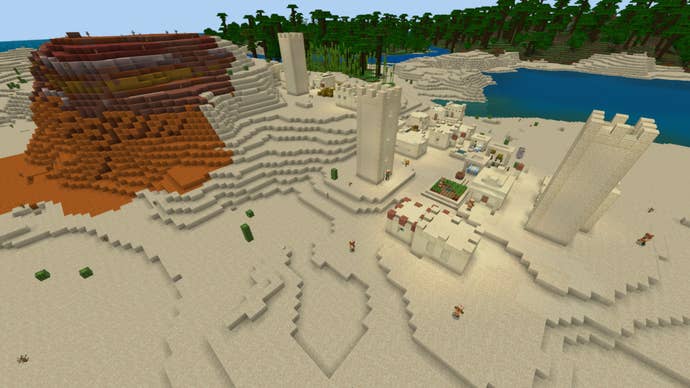 Screenshot of the ‘Desert Comrades’ Minecraft Seed showing a sprawling desert tundra.