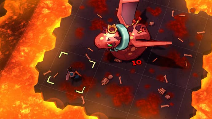 Little adventurer fights bigger red dragon in Desktop Dungeons Rewind