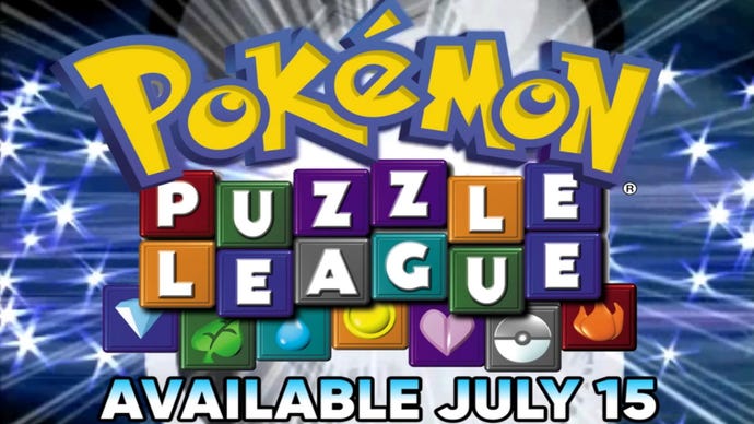 The artwork for Pokemon Puzzle League, with 'Available July 15' underneath, from the announcement trailer for the title coming to Nintendo Switch Online.