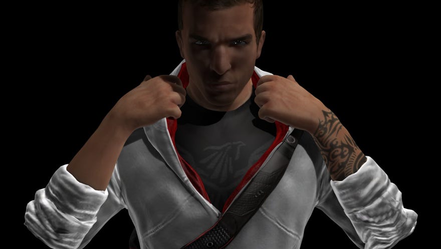 Desmond Miles from Assassin’s Creed, looking at the camera being all moody