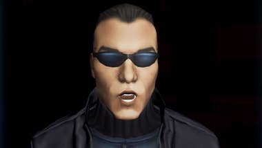 A close-up of JC Denton successful Deus Ex Remastered.