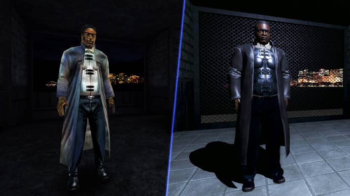 Leo Gold's character model in Deus Ex next to his Deus Ex Remastered model.