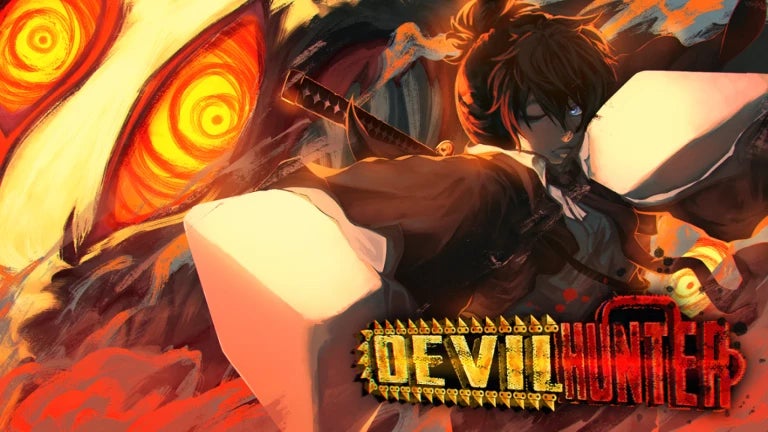Artwork for the Roblox game Devil Hunter showing a character inspired by the Chainsaw Man anime. - 1