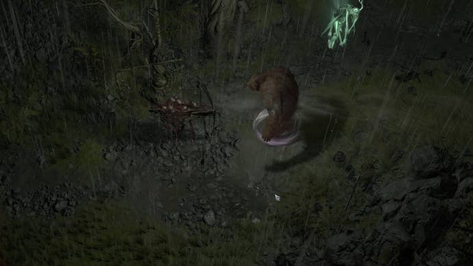 Diablo 4 screenshot showing a Druid in Werebear form after using Trample.