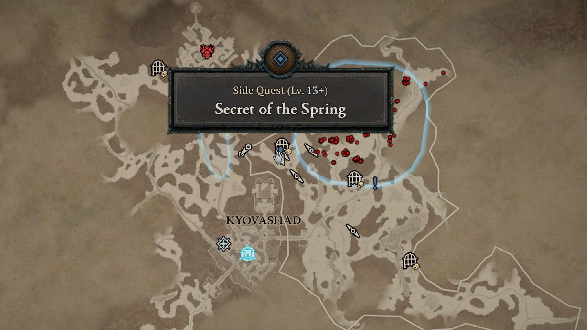 Diablo 4 screenshot showing the location of the Secret of the Spring quest. - 4