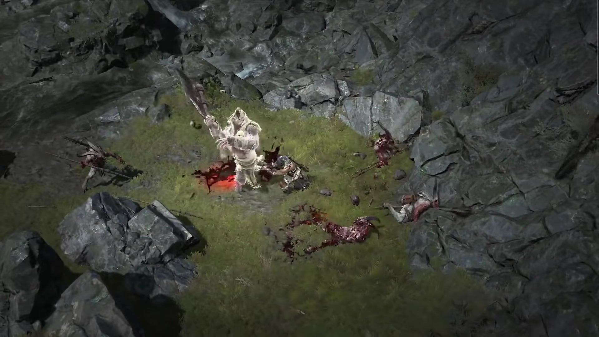 Screenshot from Diablo 4 Barbarian trailer showing the Barbarian attacking a demon. - 4