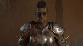 Diablo 4 image showing a Barbarian in their armor in a character creator screen.