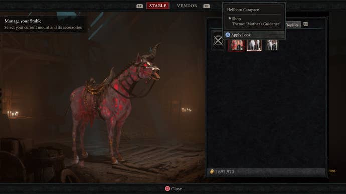 Stables menu in Diablo 4