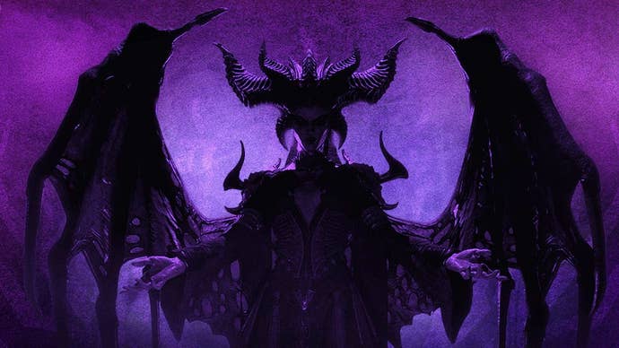Diablo 4s Lilith against a purple background
