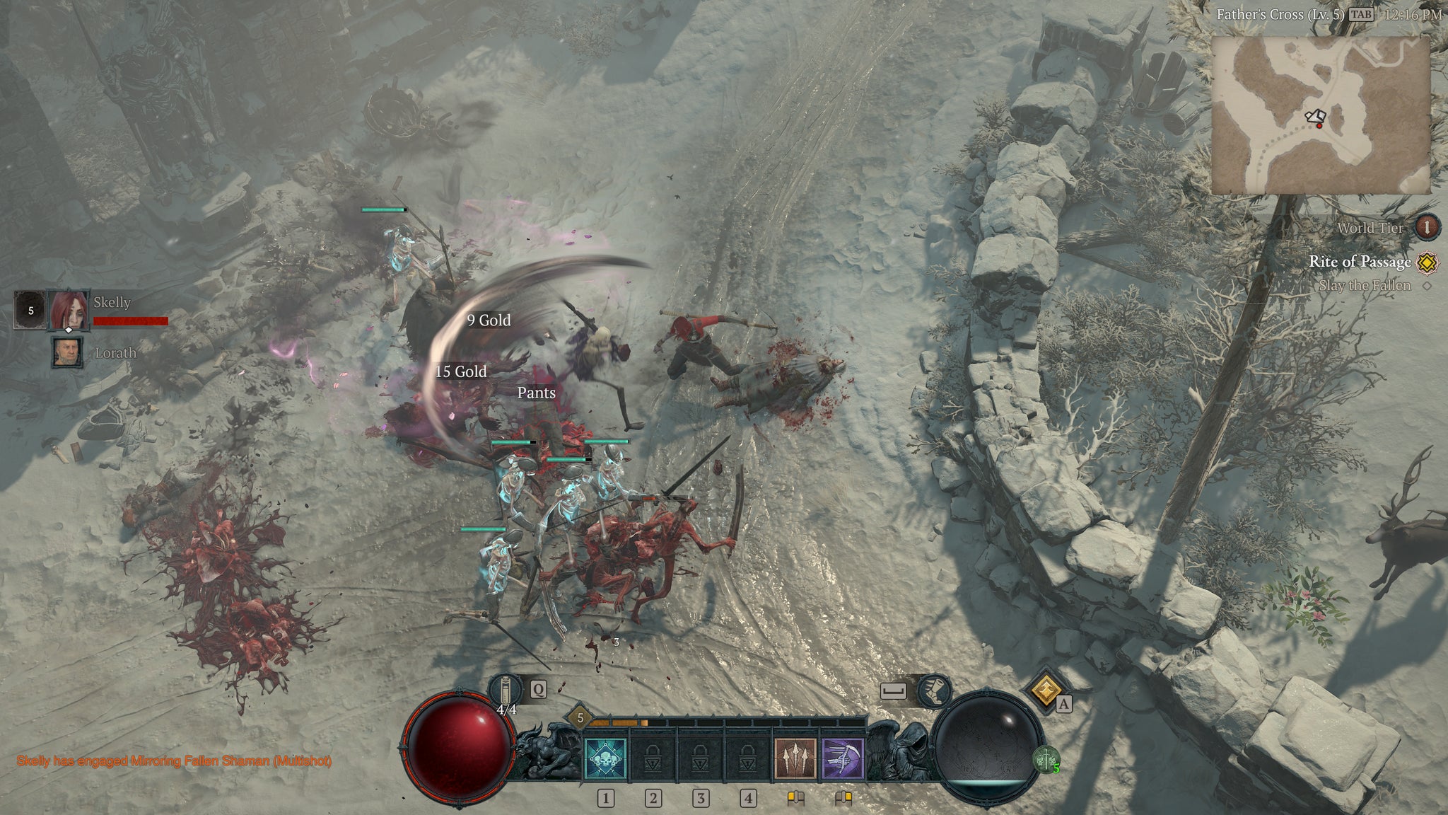 A Necomancer and her skeleton summons fight some minor monsters in Diablo IV. - 4
