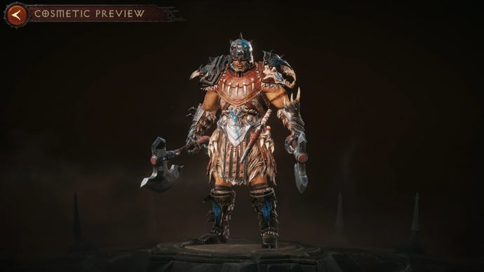 Diablo Immortal Barbarian in the Legendary Gear preview screen