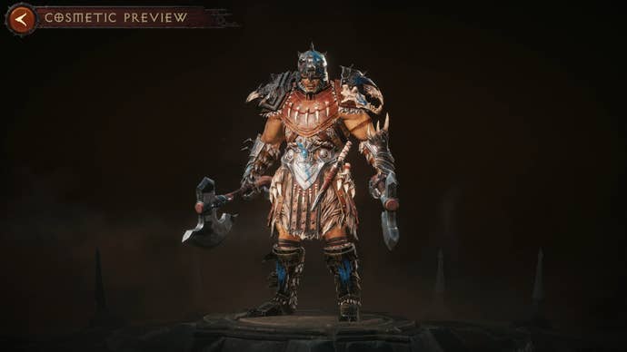 Diablo Immortal Barbarian in the Legendary Gear preview screen