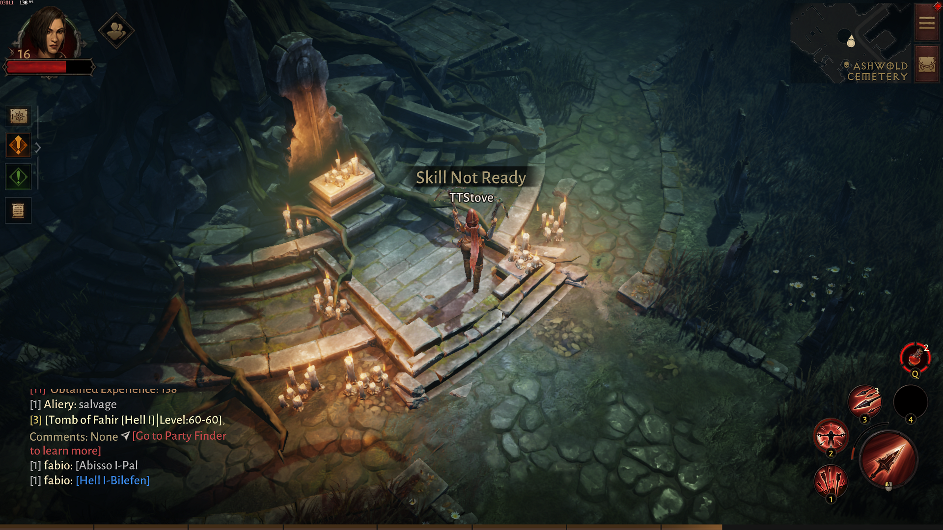A graveyard scene in Diablo Immortal with global lighting turned off.
