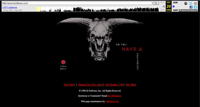 The 1990s Diablo website with a horrific horned demon skull in the centre.