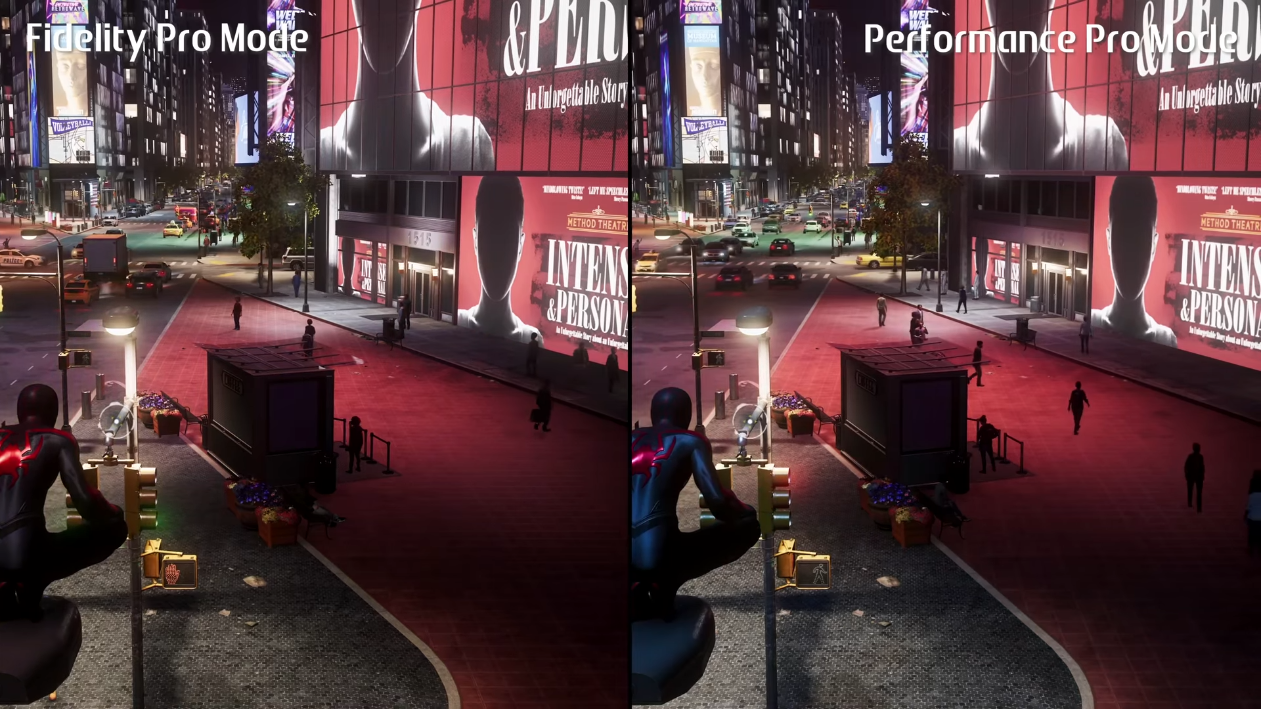 fidelity pro vs performance pro modes in spider-man 2 on ps5 pro