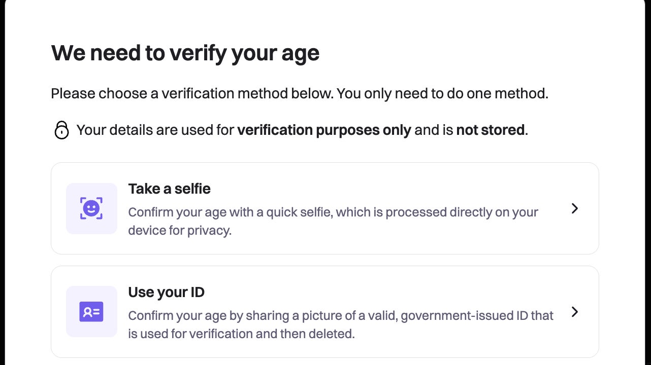 A screengrab of a prompt to verify your age on Discord.