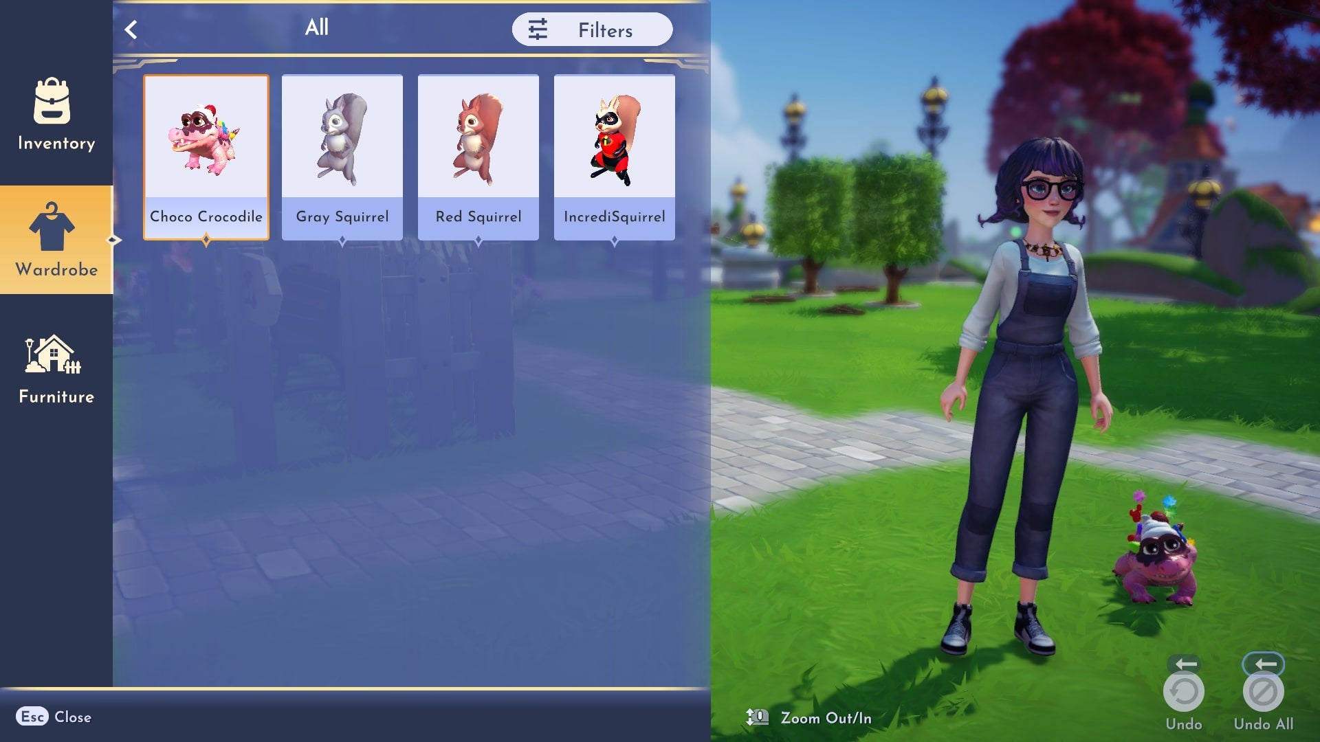 A player has the companions menu open in Disney Dreamlight Valley