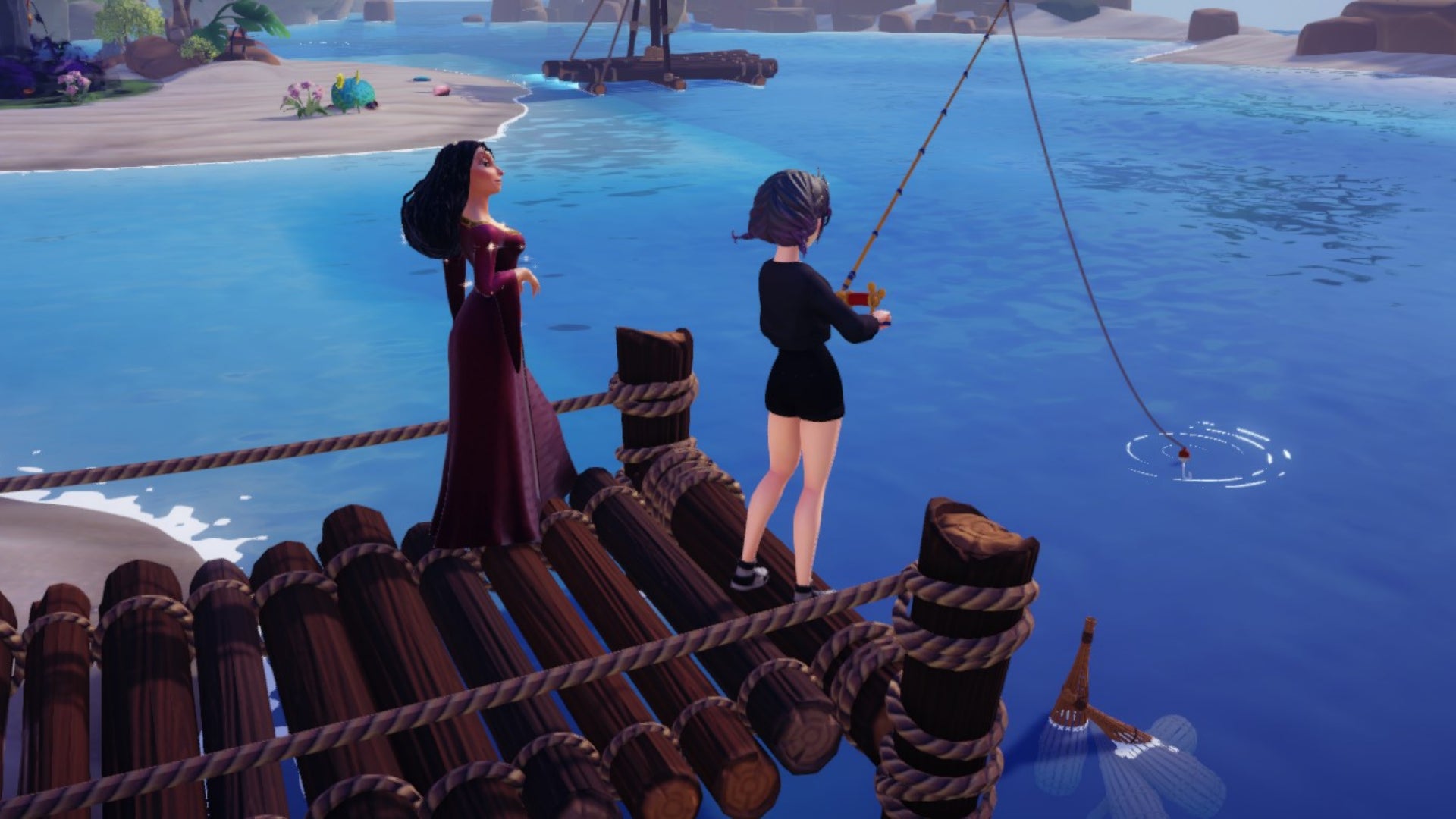 A player fishes alongside Mother Gothel at Dazzle Beach in Disney Dreamlight Valley - 7