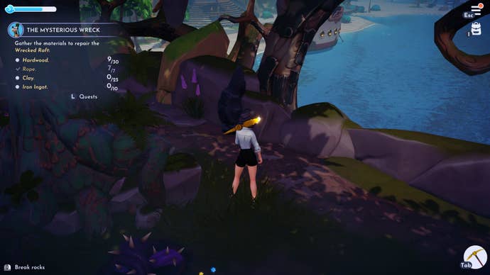 A player stands in front of a rock for mining Iron Ore from in The Glade of Trust in Disney Dreamlight Valley