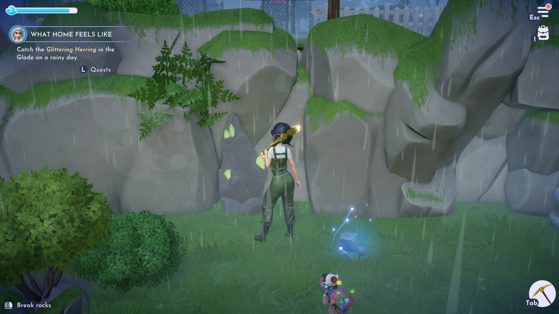 A player mines for gems in Disney Dreamlight Valley