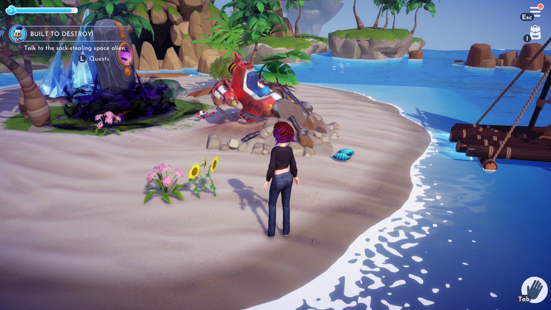 Stitch lands on Skull Rock via the homing beacon in Disney Dreamlight Valley