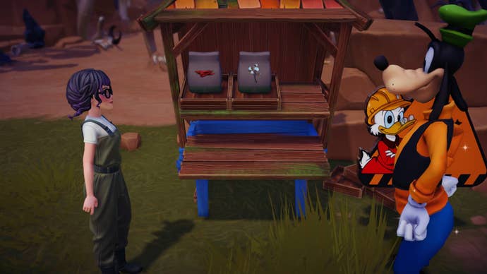 A player buys cotton seeds from Goofy’s Sunlit Plateau stall in Disney Dreamlight Valley