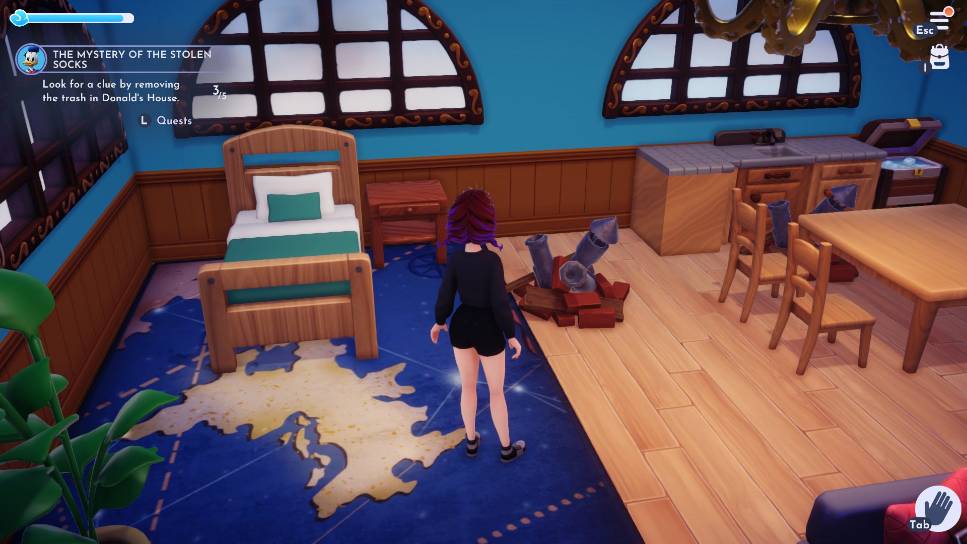 The player tidies piles of trash in Donald Duck&rsquo;s home in Disney Dreamlight Valley