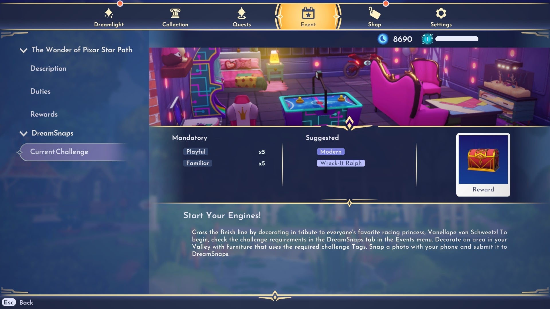 The 'current challenge' screen for DreamSnaps in Disney Dreamlight Valley - 5