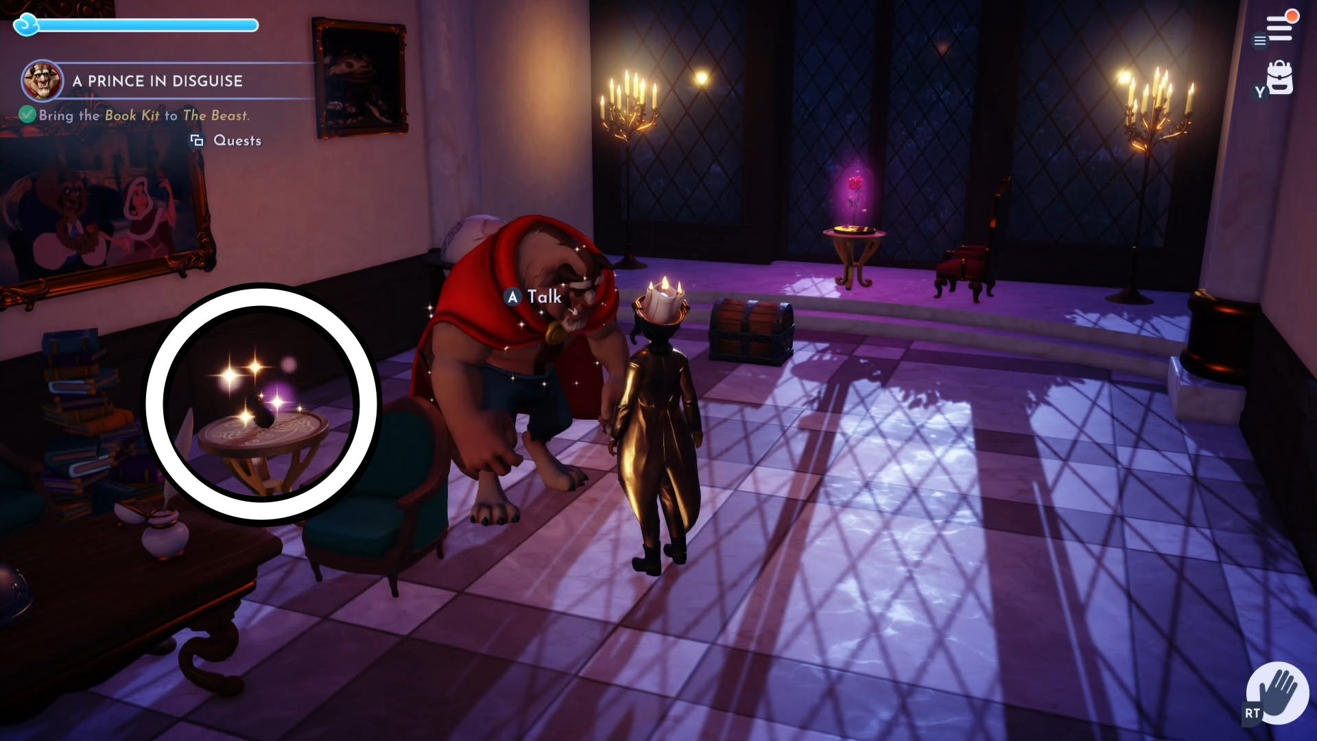 the bathroom in beasts castle with the princely cologne item circled