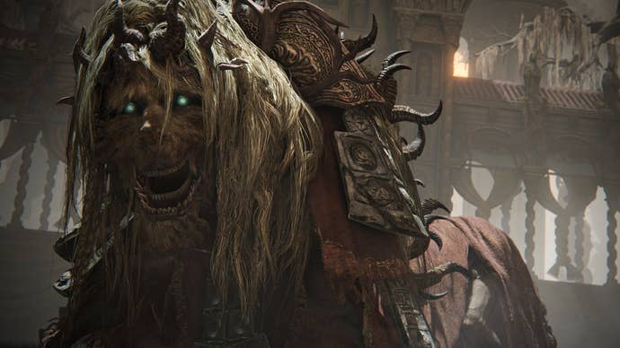 The Divine Beast Dancing Lion in Elden Ring Shadow of the Erdtree is shown