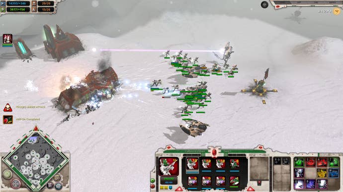 Dawn of War Definitive Edition screenshot showing Elder defeat Space Marines on a snowy map