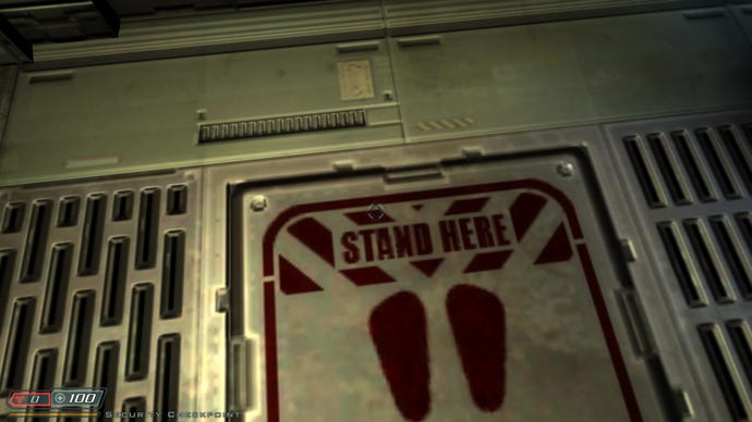 A Stand Here sign from Doom 3