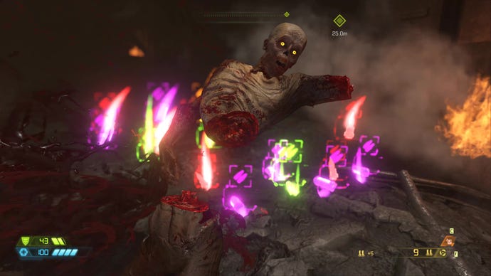 A zombieman gets chopped in half in Doom Eternal