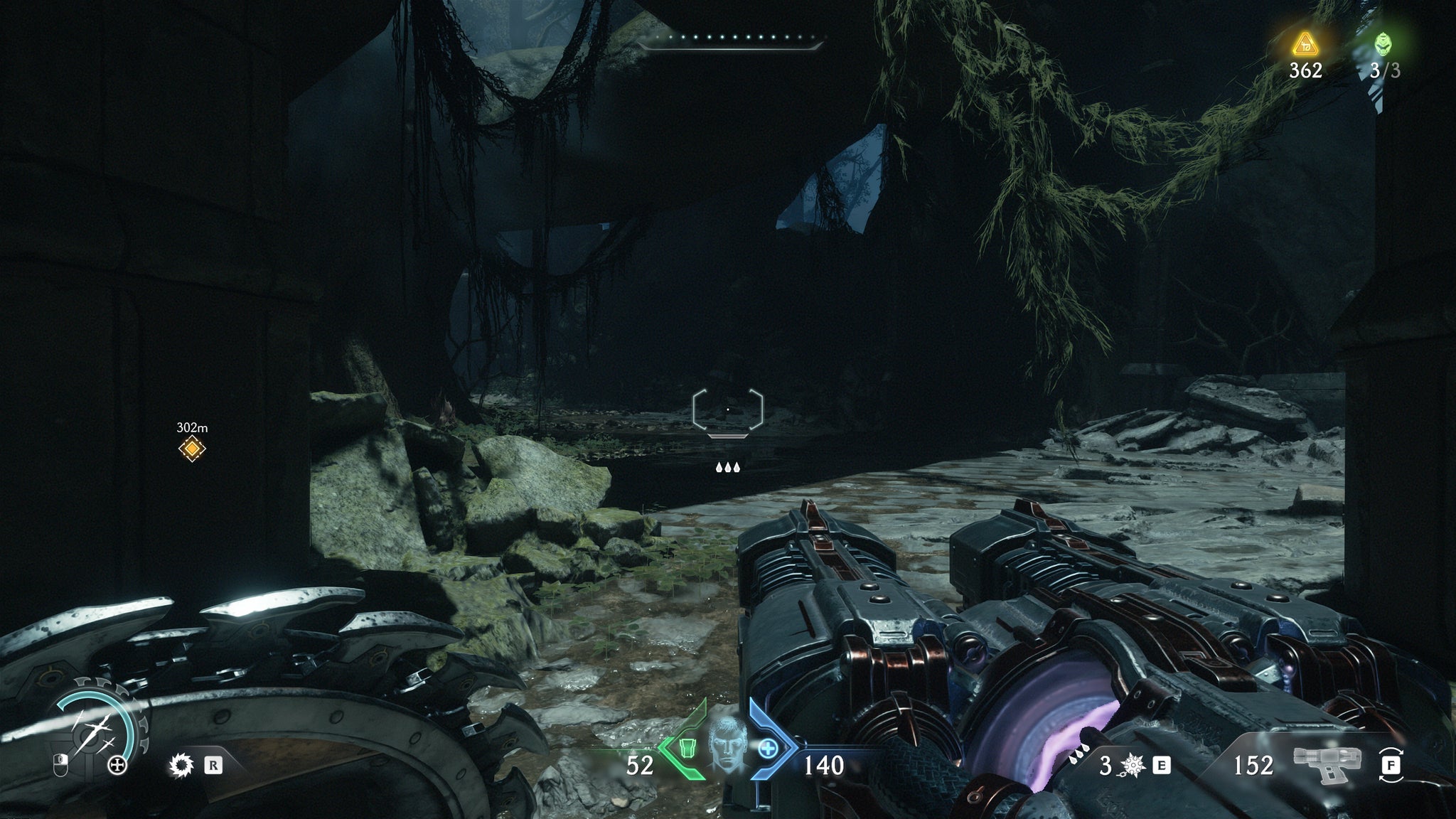 Doom: The Dark Ages with path tracing enabled - ruins cast shadows in the dark Abyssal Forest. - 5